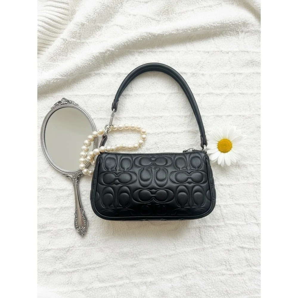 Coach Nolita 19 Black Signature Leather Y2K Wristlet Shoulder Bag